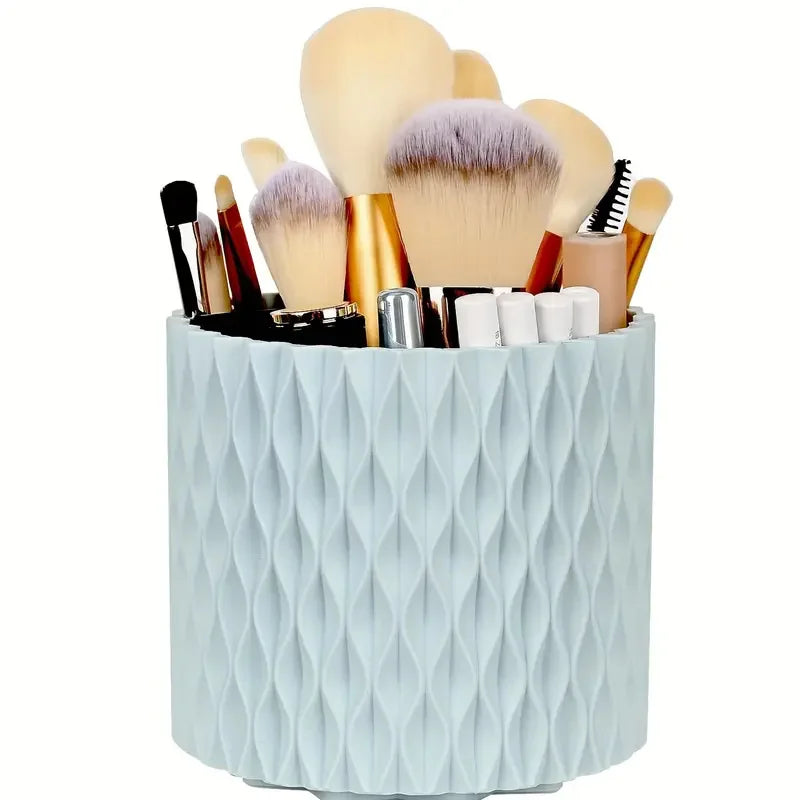 Organizador de escritorio y soporte para brochas de maquillaje con 5 ranuras giratorio de 360°