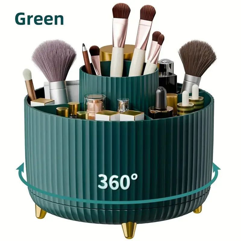 Organizador de escritorio y soporte para brochas de maquillaje con 5 ranuras giratorio de 360°