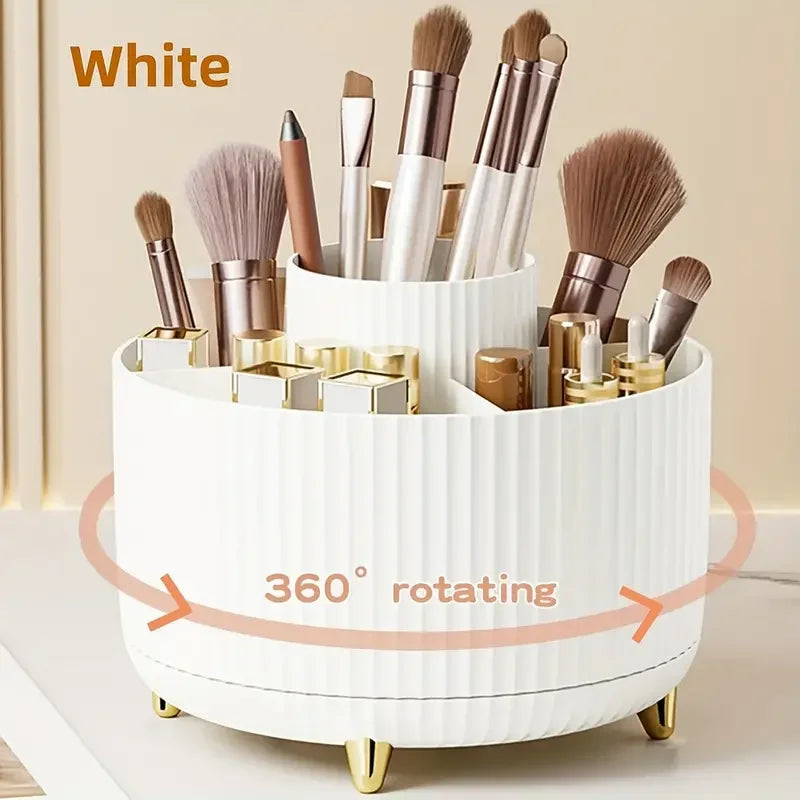 Organizador de escritorio y soporte para brochas de maquillaje con 5 ranuras giratorio de 360°