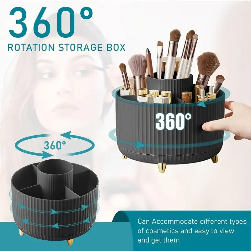 Organizador de escritorio y soporte para brochas de maquillaje con 5 ranuras giratorio de 360°