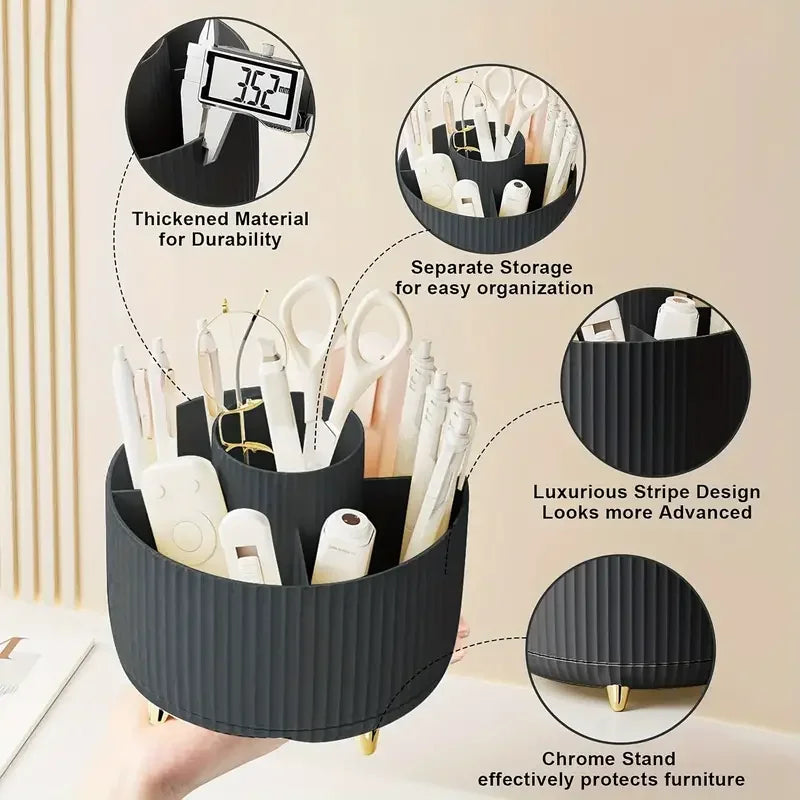 Organizador de escritorio y soporte para brochas de maquillaje con 5 ranuras giratorio de 360°