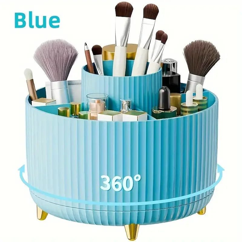 Organizador de escritorio y soporte para brochas de maquillaje con 5 ranuras giratorio de 360°