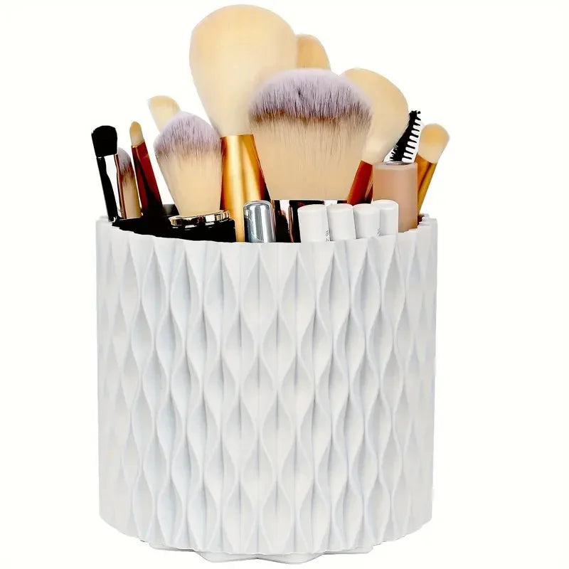 Organizador de escritorio y soporte para brochas de maquillaje con 5 ranuras giratorio de 360°