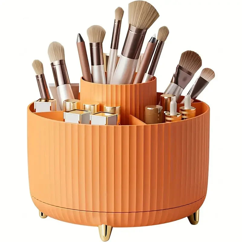 Organizador de escritorio y soporte para brochas de maquillaje con 5 ranuras giratorio de 360°
