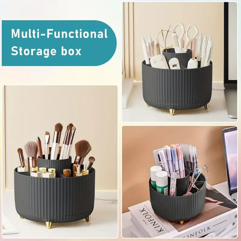 Organizador de escritorio y soporte para brochas de maquillaje con 5 ranuras giratorio de 360°