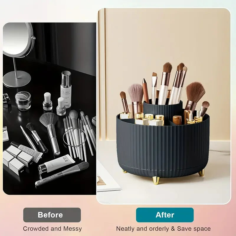 Organizador de escritorio y soporte para brochas de maquillaje con 5 ranuras giratorio de 360°