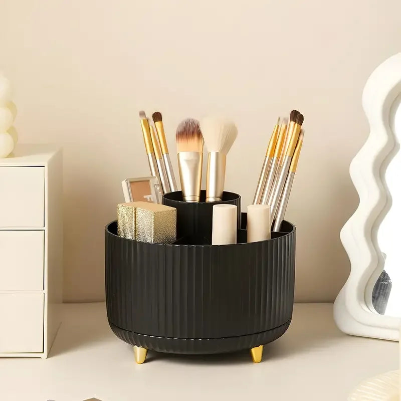 Organizador de escritorio y soporte para brochas de maquillaje con 5 ranuras giratorio de 360°