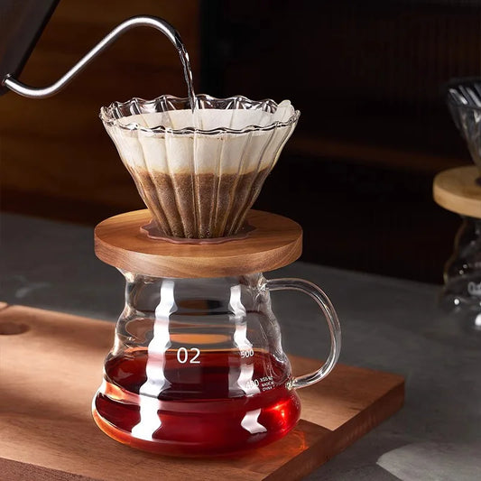 Elegant Borosilicate Glass Pour Over Coffee Carafe 500/600ml